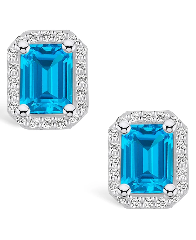 Macy's Topaz (4 ct. t.w.) and Diamond (3/8 ct. t.w.) Halo Stud Earrings in 14K White Gold