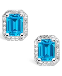 Macy's Topaz (4 ct. t.w.) and Diamond (3/8 ct. t.w.) Halo Stud Earrings in 14K White Gold