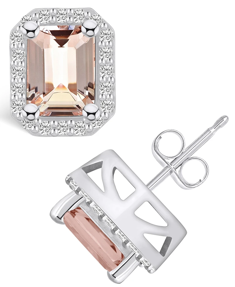 Macy's Morganite (2-3/4 ct. t.w.) and Diamond (3/8 ct. t.w.) Halo Stud Earrings in 14K Gold