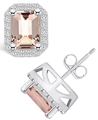 Macy's Morganite (2-3/4 ct. t.w.) and Diamond (3/8 ct. t.w.) Halo Stud Earrings in 14K Gold