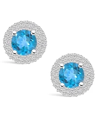 Macy's Topaz (2-1/3 ct. t.w.) and Diamond (1/2 ct. t.w.) Halo Stud Earrings in 14K White Gold