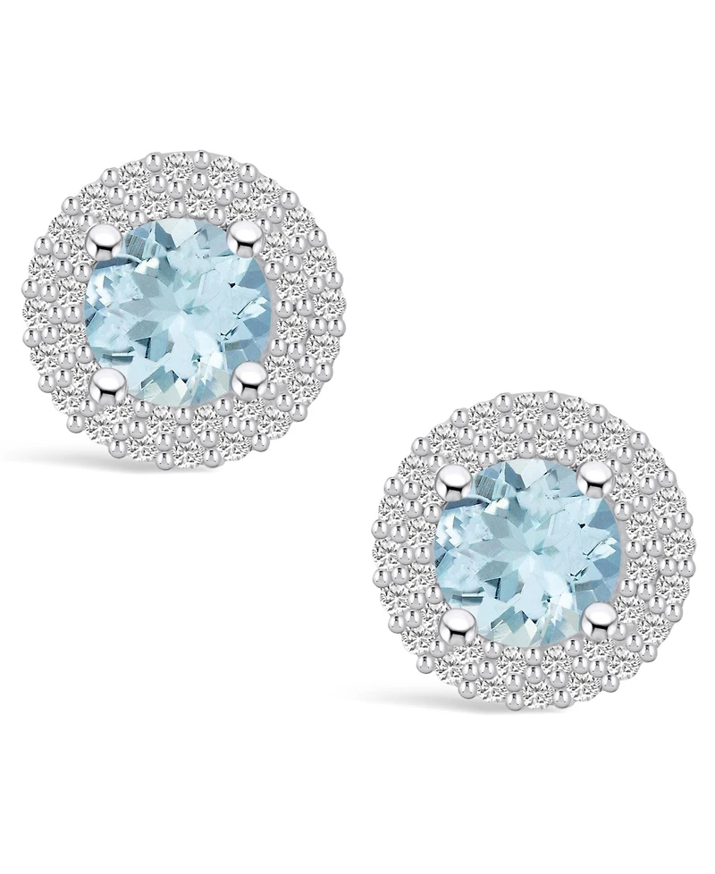Macy's Aquamarine (1-1/2 ct. t.w.) and Diamond (1/2 ct. t.w.) Halo Stud Earrings in 14K White Gold