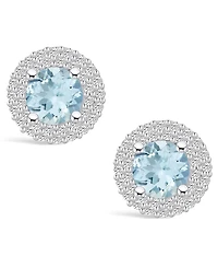 Macy's Aquamarine (1-1/2 ct. t.w.) and Diamond (1/2 ct. t.w.) Halo Stud Earrings in 14K White Gold