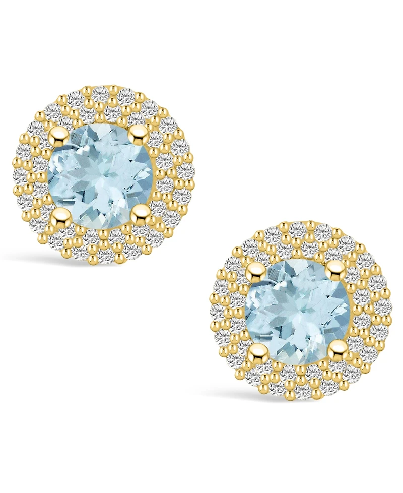 Macy's Aquamarine (1-1/2 ct. t.w.) and Diamond (1/2 ct. t.w.) Halo Stud Earrings in 14K Yellow Gold