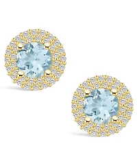 Macy's Aquamarine (1-1/2 ct. t.w.) and Diamond (1/2 ct. t.w.) Halo Stud Earrings in 14K Yellow Gold
