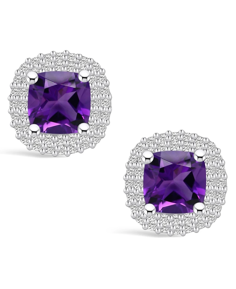 Macy's Amethyst (1-3/4 ct. t.w.) and Diamond (3/8 ct. t.w.) Halo Stud Earrings in 14K Gold