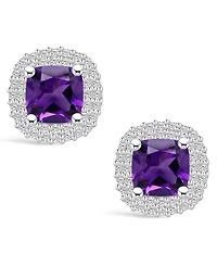 Macy's Amethyst (1-3/4 ct. t.w.) and Diamond (3/8 ct. t.w.) Halo Stud Earrings in 14K Gold