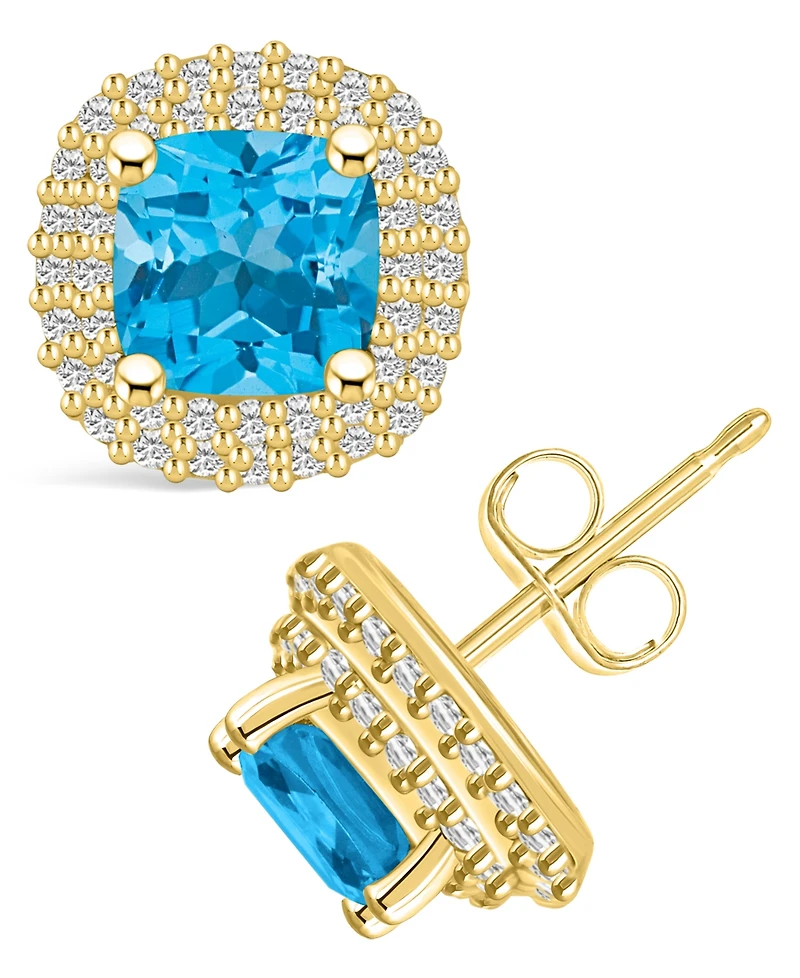 Macy's Topaz (2-1/2 ct. t.w.) and Diamond (3/8 ct. t.w.) Halo Stud Earrings in 14K Yellow Gold