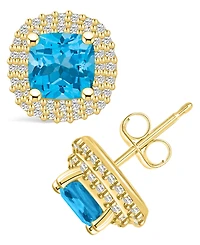 Macy's Topaz (2-1/2 ct. t.w.) and Diamond (3/8 ct. t.w.) Halo Stud Earrings in 14K Yellow Gold
