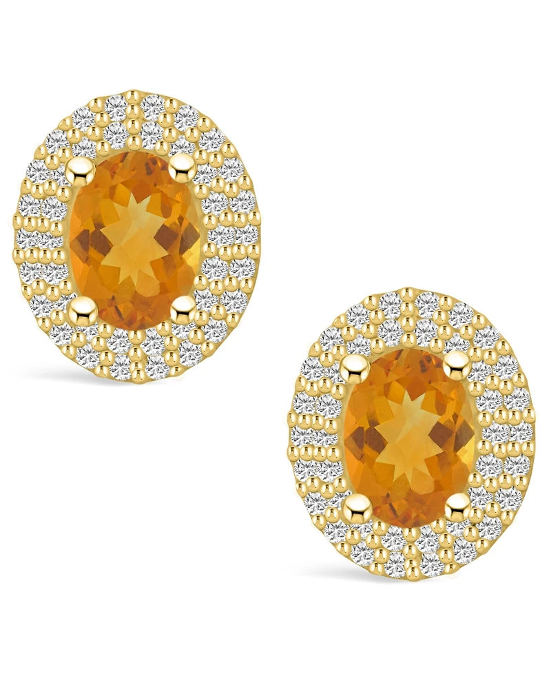 Macy's Citrine (-/ ct. t.w.) and Diamond (/2 ct. t.w.) Halo Stud Earrings in 14K Yellow Gold