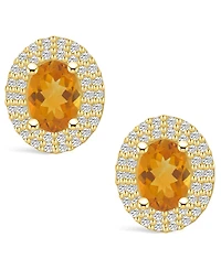 Macy's Citrine (-/ ct. t.w.) and Diamond (/2 ct. t.w.) Halo Stud Earrings in 14K Yellow Gold