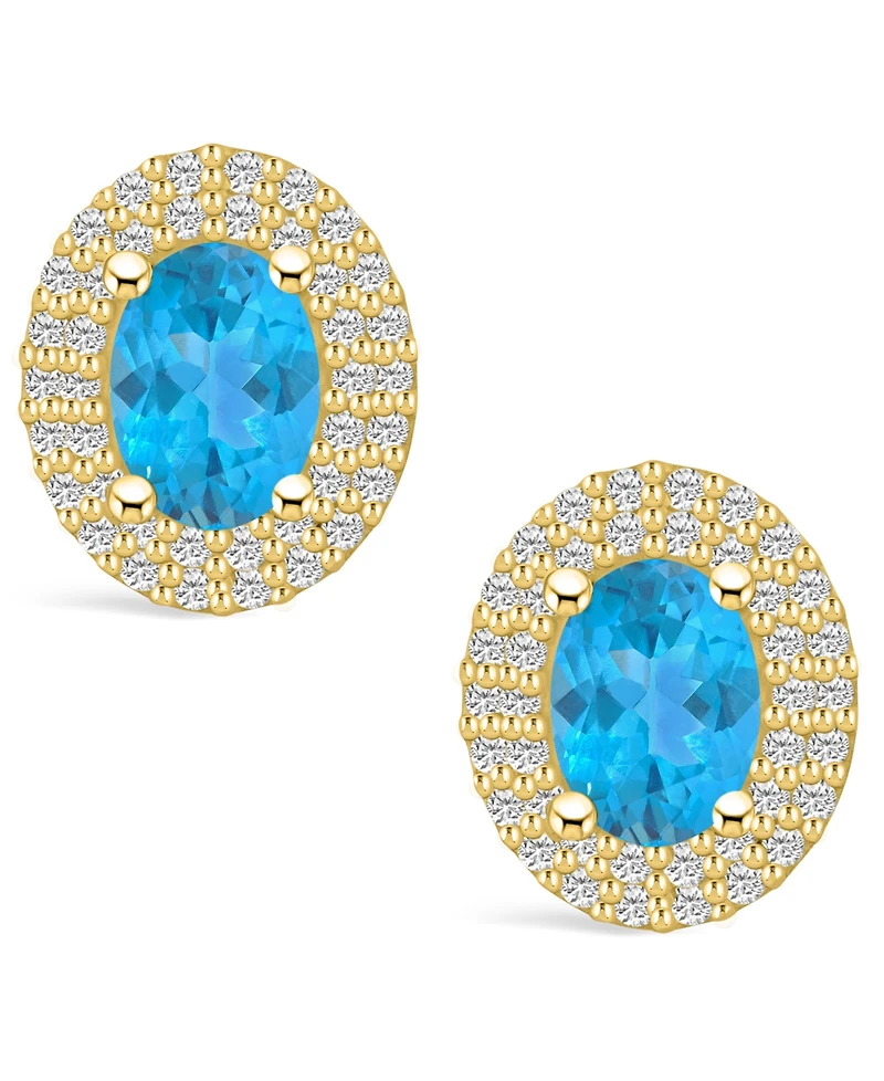 Macy's Topaz (2 ct. t.w.) and Diamond (1/2 ct. t.w.) Halo Stud Earrings in 14K Yellow Gold