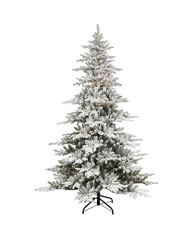 Puleo 6.5FT Pre-Lit Flocked Union Fir Tree