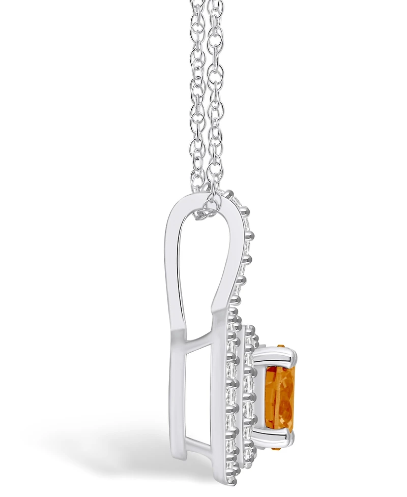 Macy's Citrine (1-1/ Ct. T.w.) and Diamond (/8 Ct. T.w.) Halo Pendant Necklace in 14K White Gold