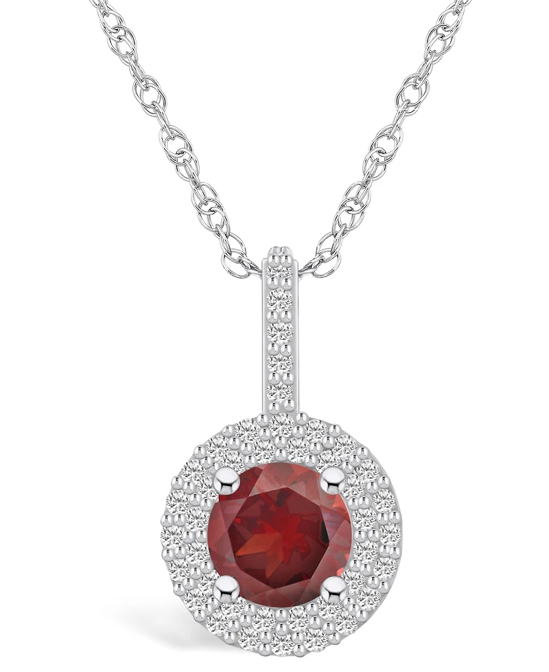 Macy's Garnet (1-5/8 Ct. T.w.) and Diamond (3/8 Ct. T.w.) Halo Pendant Necklace in 14K Gold