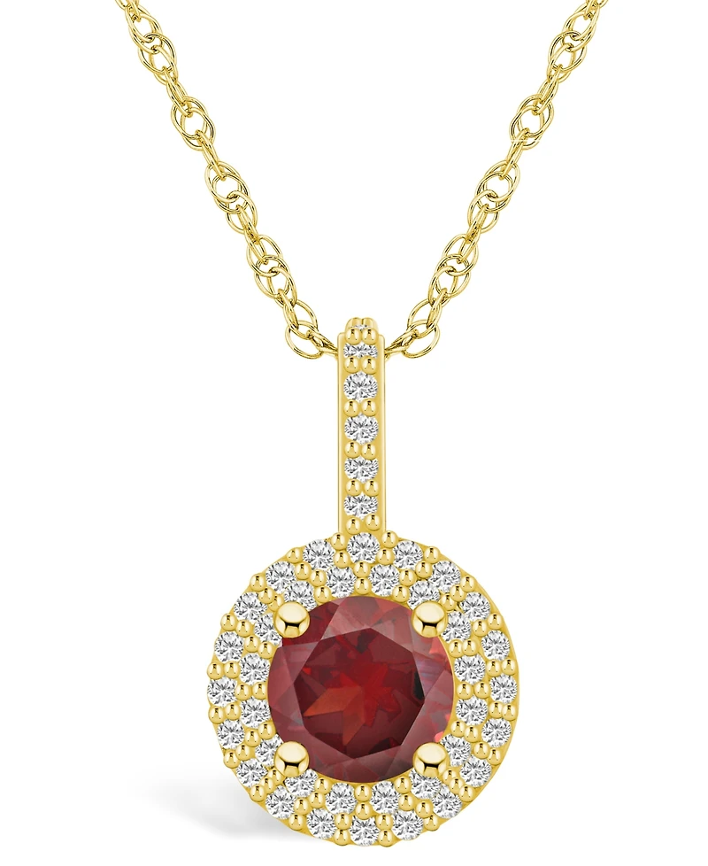 Macy's Garnet (1-/ Ct. T.w.) and Diamond (/ Ct. T.w.) Halo Pendant Necklace in 14K Yellow Gold