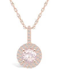 Macy's Morganite (1-1/ Ct. T.w.) and Diamond (3/8 Ct. T.w.) Halo Pendant Necklace in 14K Rose Gold