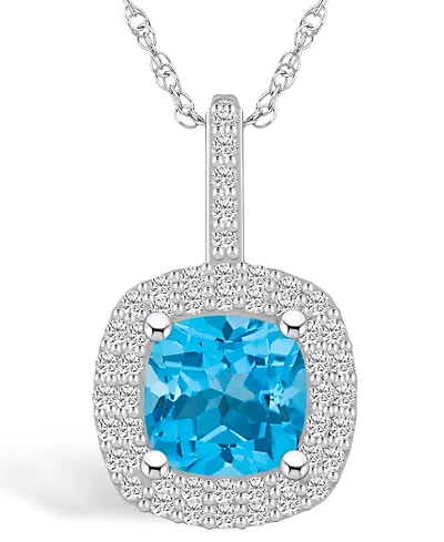 Macy's Blue Topaz (2-3/4 Ct. T.w.) and Diamond (1/2 Ct. T.w.) Halo Pendant Necklace in 14K Gold