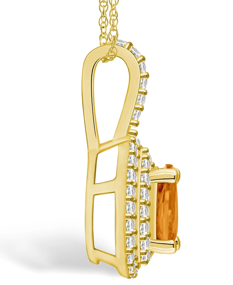 Macy's Citrine (7/8 Ct. T.w.) and Diamond (3/8 Ct. T.w.) Halo Pendant Necklace in 14K Yellow Gold