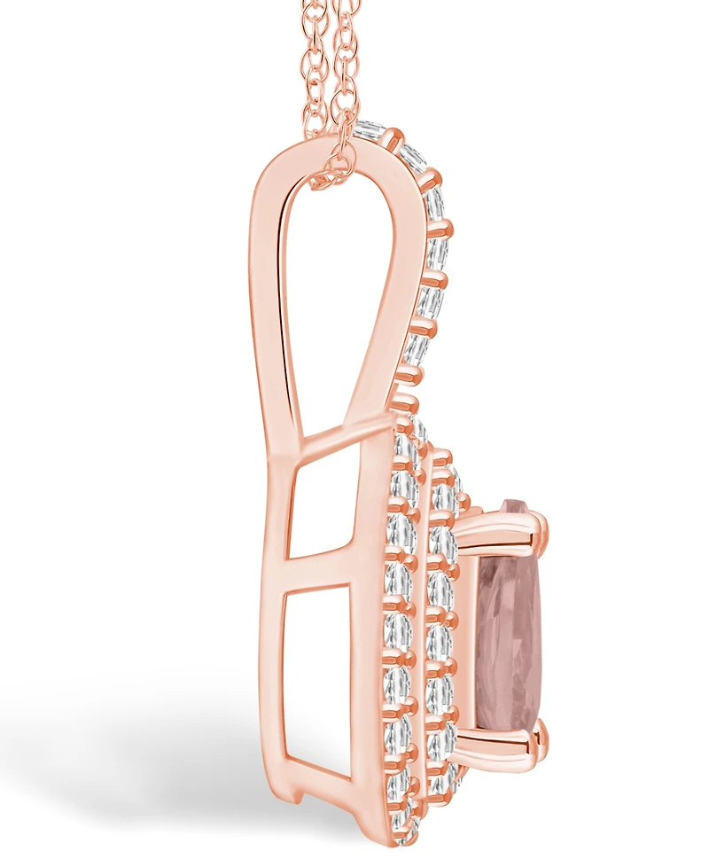 Macy's Morganite (3/4 Ct. T.w.) and Diamond (3/8 Ct. T.w.) Halo Pendant Necklace in 14K Rose Gold