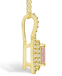 Macy's Morganite (1-1/7 Ct. T.w.) and Diamond (1/2 Ct. T.w.) Halo Pendant Necklace in 14K Yellow Gold