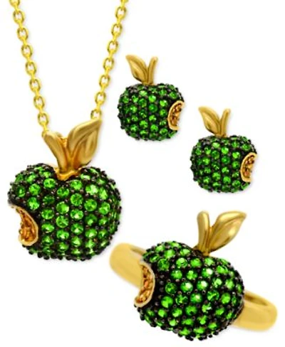 Tsavorite Yellow Sapphire Bitten Apple Jewelry Collection In 14k Yellow Gold