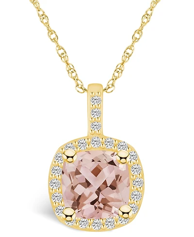 Macy's Morganite (2 Ct. T.w.) and Diamond (1/4 Ct. T.w.) Halo Pendant Necklace in 14K Yellow Gold