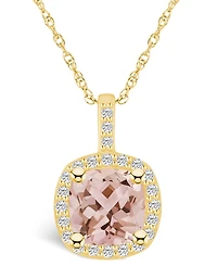Macy's Morganite (2 Ct. T.w.) and Diamond (1/4 Ct. T.w.) Halo Pendant Necklace in 14K Yellow Gold