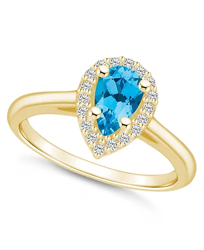 Macy's Blue Topaz (1 ct. t.w.) and Diamond (1/5 Halo Ring 14K Yellow Gold