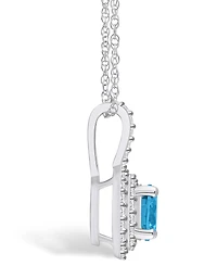 Macy's Blue Topaz (1-5/8 Ct. T.w.) and Diamond (3/8 Ct. T.w.) Halo Pendant Necklace in 14K Gold