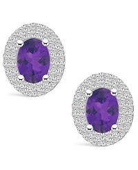 Macy's Amethyst (1-5/8 ct. t.w.) and Diamond (1/2 ct. t.w.) Halo Stud Earrings in 14K White Gold