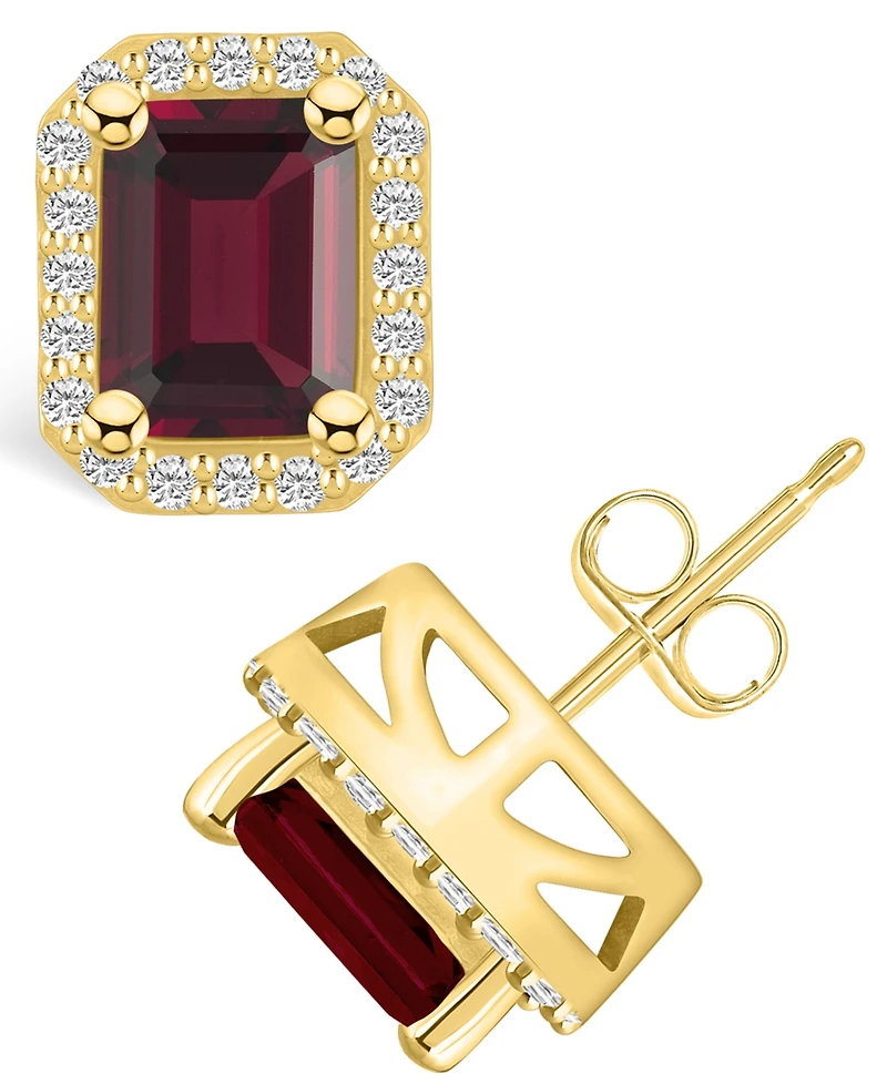 Macy's Garnet (3-7/8 ct. t.w.) and Diamond (3/8 ct. t.w.) Halo Stud Earrings in 14K Yellow Gold