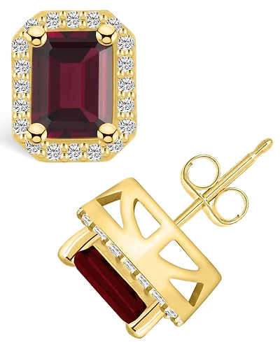 Macy's Garnet (3-7/8 ct. t.w.) and Diamond (3/8 ct. t.w.) Halo Stud Earrings in 14K Yellow Gold