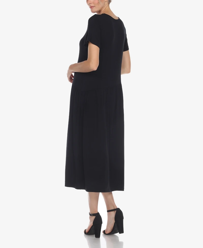 White Mark Women's Short Sleeve Asymmetrical Waist Maxi Dress