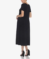 White Mark Women's Short Sleeve Asymmetrical Waist Maxi Dress