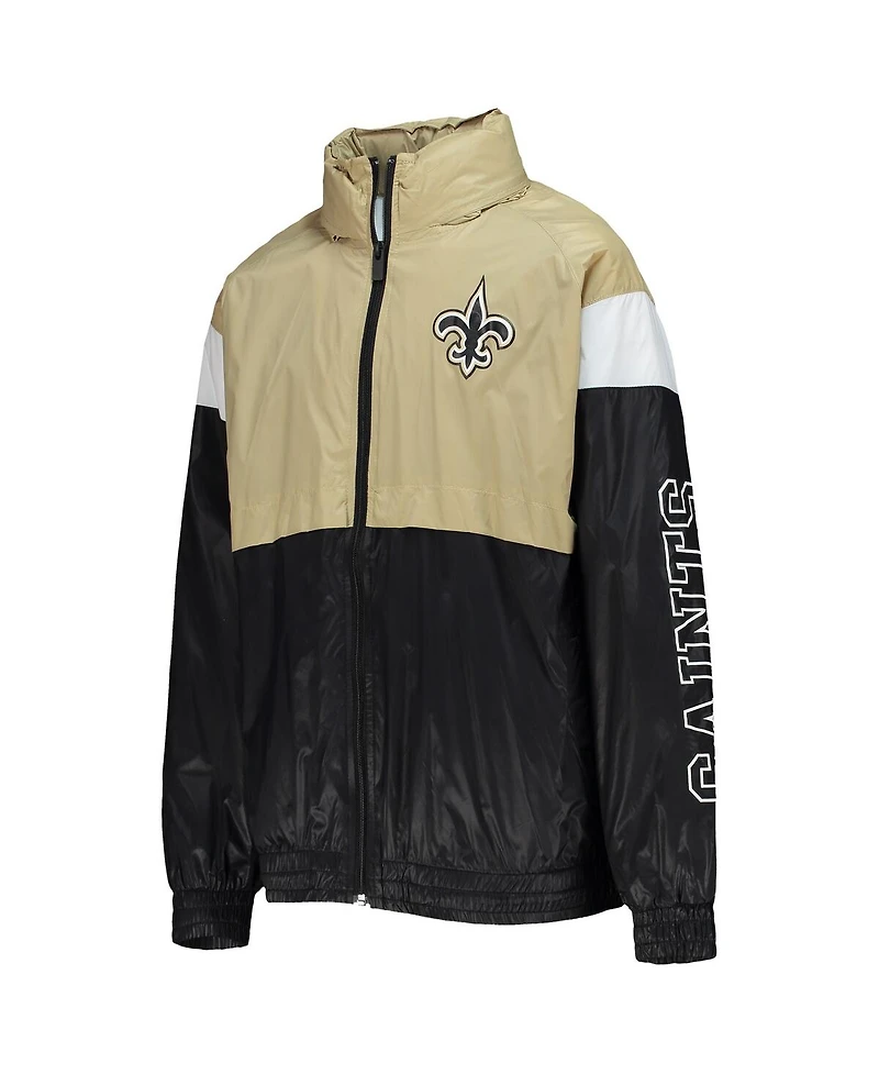 Big Boys Gold, Black New Orleans Saints Goal Line Stance Full-Zip Hoodie Windbreaker