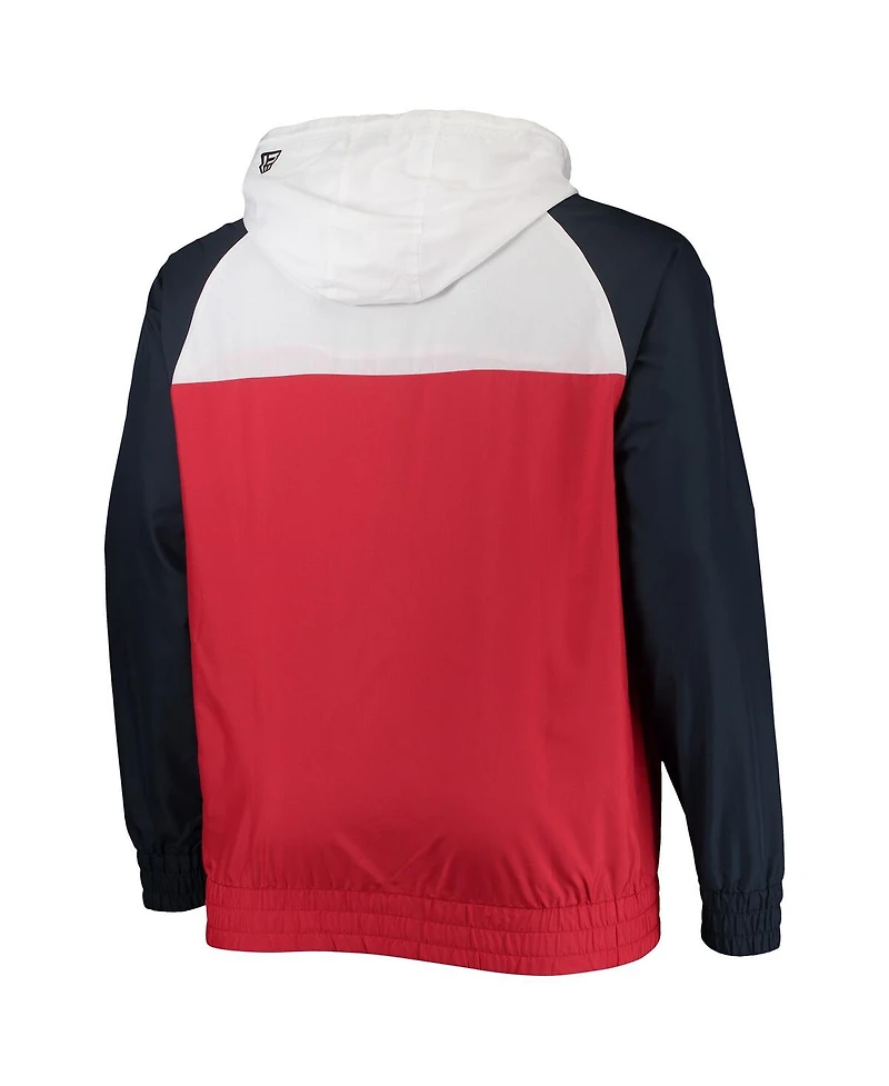 Men's New Era Red, Navy England Patriots Big and Tall League Raglan Quarter-Zip Hoodie