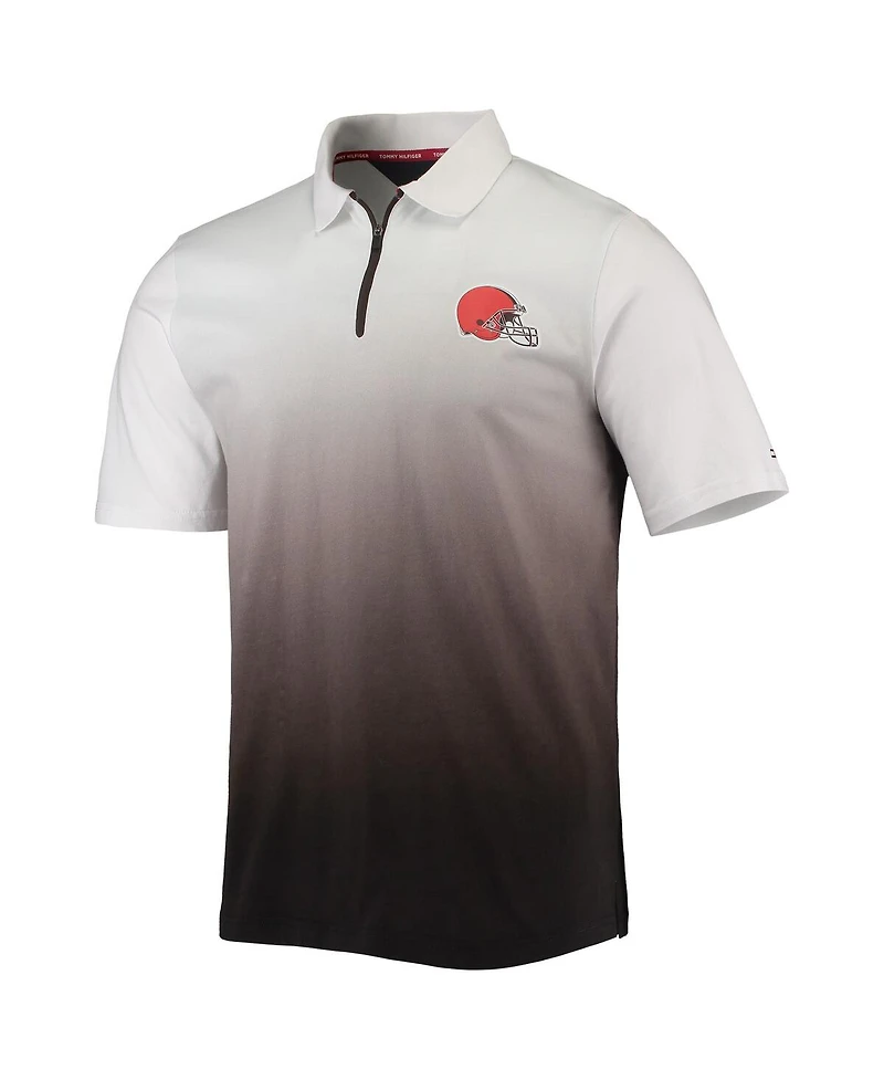 Men's Tommy Hilfiger White, Brown Cleveland Browns Rory Quarter-Zip Polo Shirt
