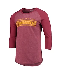 Men's Washington Commanders Majestic Threads Burgundy Wordmark 3/4-Sleeve Raglan Tri-Blend T-shirt
