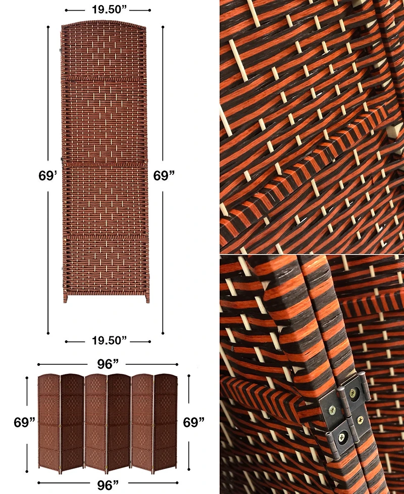 Sorbus Extra Wide - Diamond Weave Fiber Room Divider 6 Panel Espresso