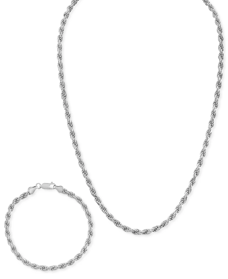 Esquire Men's Jewelry 2-Pc. Set 22" Rope Link Chain Necklace & Matching Bracelet, Created for Macy's