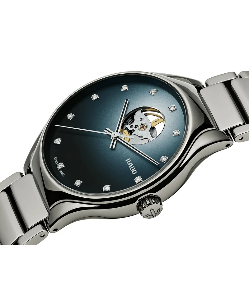 Rado Unisex Swiss Automatic True Secret Diamond (1/8 ct. t.w.) Gray Ceramic Bracelet Watch 40mm