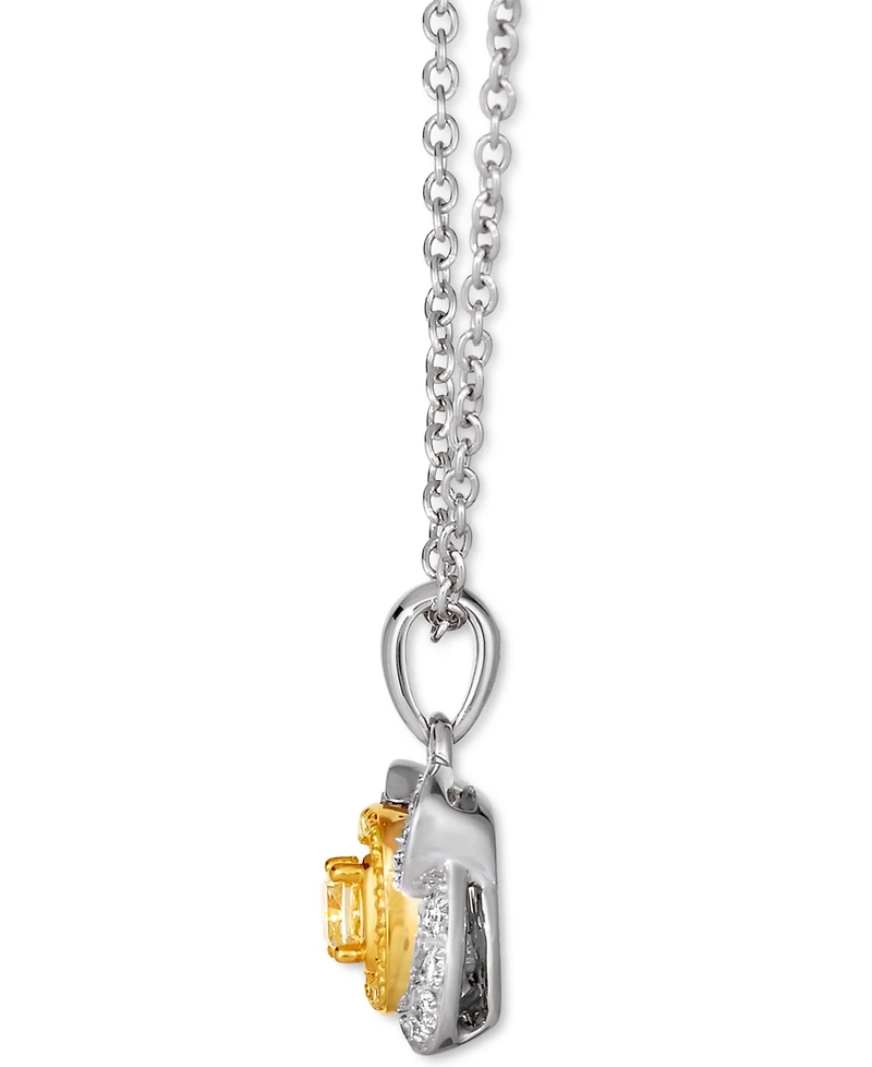 Le Vian Sunny Yellow Diamond (1/4 ct. t.w.) & Vanilla Diamond (1/6 ct. t.w.) Double Halo 18" Pendant Necklace in Platinum & 14k Gold