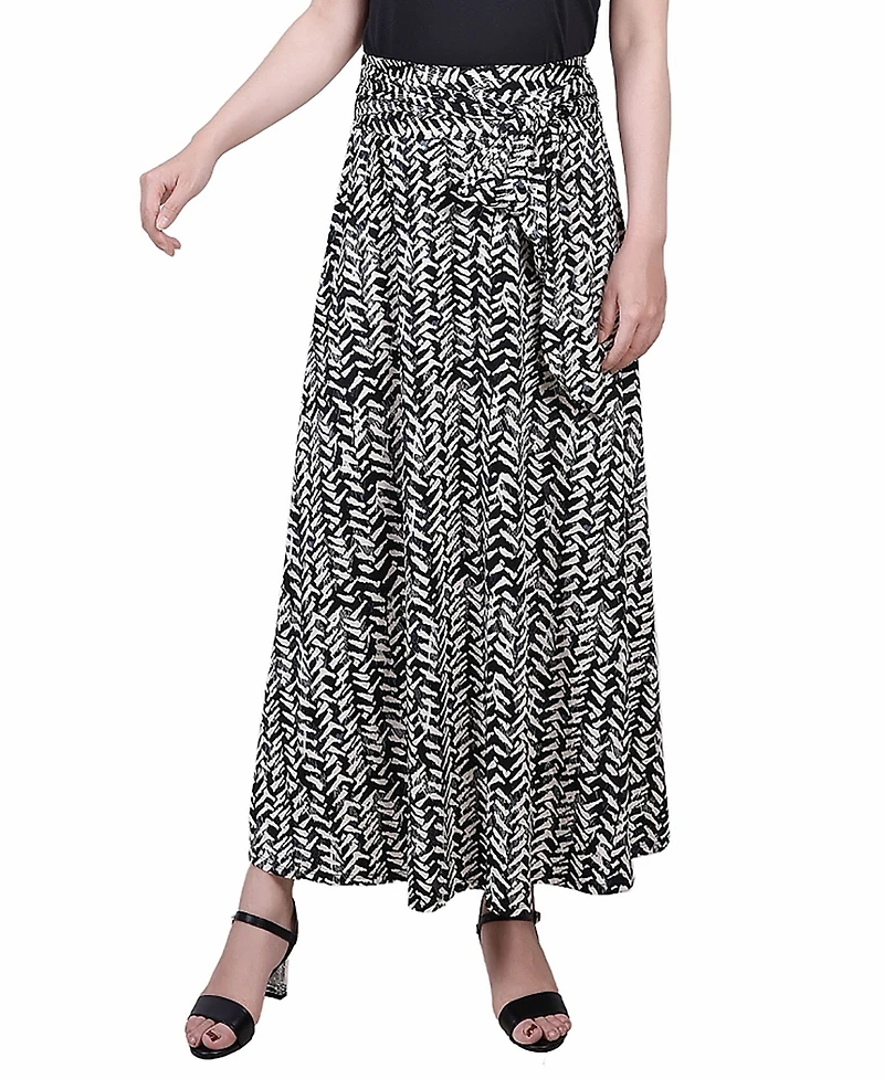 Ny Collection Petite Printed Maxi Skirt with Sash Waist Tie