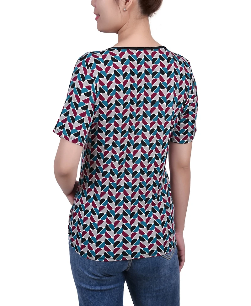 Petite Short Sleeve with Ring Details Top