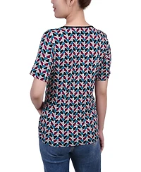 Petite Short Sleeve with Ring Details Top