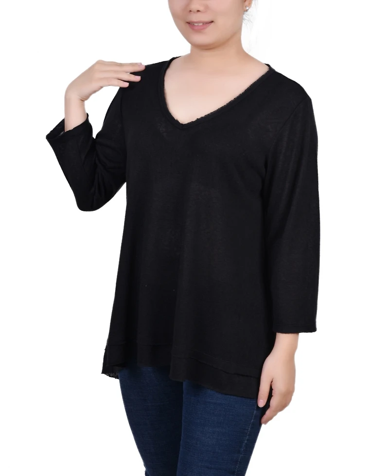 Ny Collection Petite 3/4 Sleeve V-neck Top