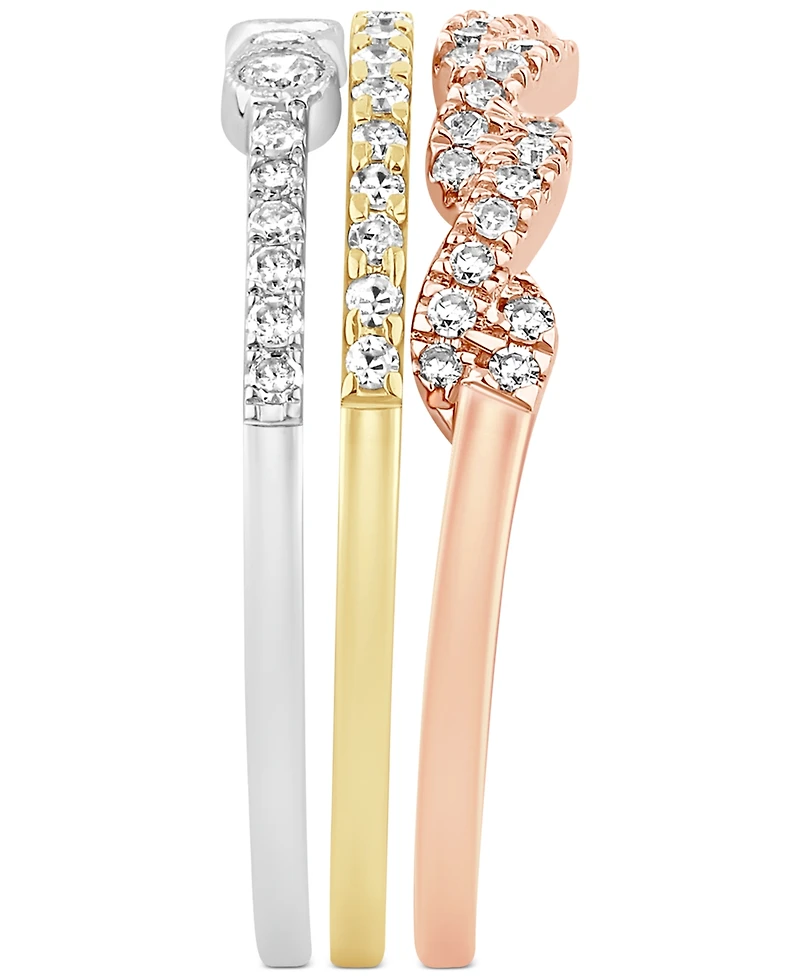 Diamond 3-Pc. Set Stacking Bands (1/2 ct. t.w.) in 14k Tricolor Gold