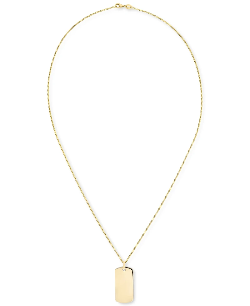 Polished Id Tag Pendant 18" Curb Link Chain Necklace in 10k Yellow Gold