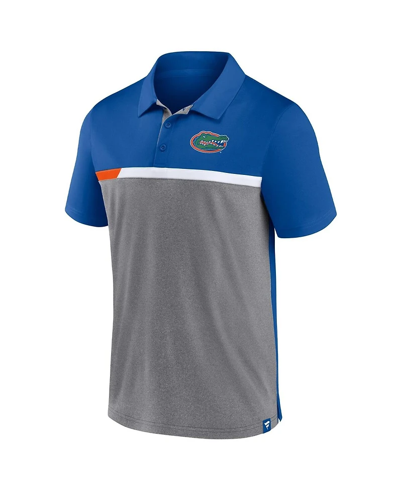 Men's Fanatics Royal and Heathered Gray Florida Gators Split Block Color Block Polo Shirt
